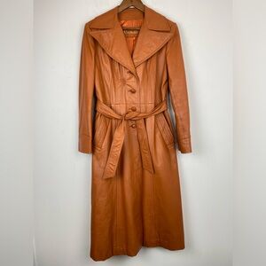 Vintage Country Pacer size 12 Women’s Orange Brown Leather Button Up Trench Coat